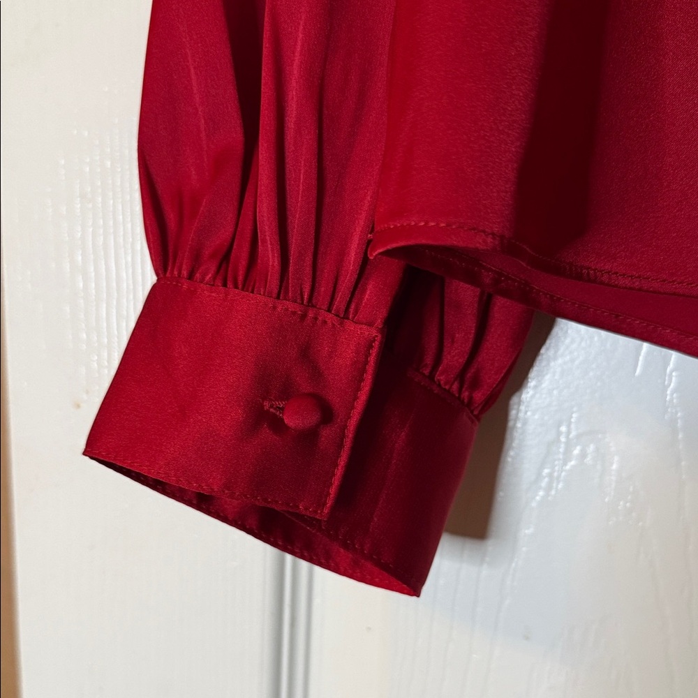 Banana Republic Red V-Neck Satin Blouse - Picture 4 of 4